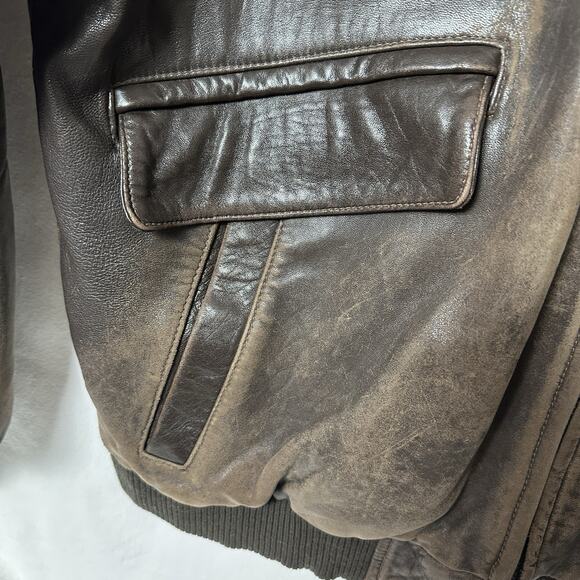 Vintage Claiborne Brown Lambskin Leather Bomber Jacket Men’s XL 90s Distressed - Picture 7 of 16